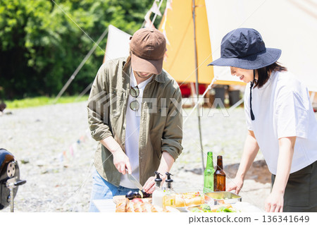 Young people enjoying camping 136341649