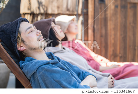 Young people enjoying the sauna 136341667