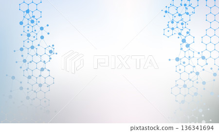Structure molecule and communication. Dna, atom, neurons. Scientific concept for your design. Connected lines with dots. Medical, technology, chemistry, science background. illustration 136341694