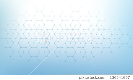 Health care or medical abstract background with hexagons, lines and dots. Scientific innovation banner template concept. Biology and pharmaceutical technology background. Vector illustration. Health care or medical abstract background with hexagons, lines and dots. Scientific innovation banner template concept. Biology and pharmaceutical technology background. Vector illustration. 136341697