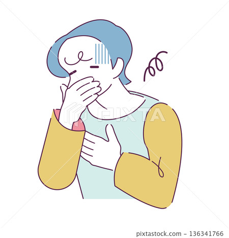 插圖描繪了一個人感到噁心，摀住嘴和胸口，感覺身體不適。 136341766