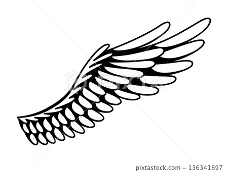Wings sketch. Stylized birds wings. Hand drawn contoured stiker wing in open position. Vector design elements in coloring style Wings sketch. Stylized birds wings. Hand drawn contoured stiker wing in open position. Vector design elements in coloring style 136341897
