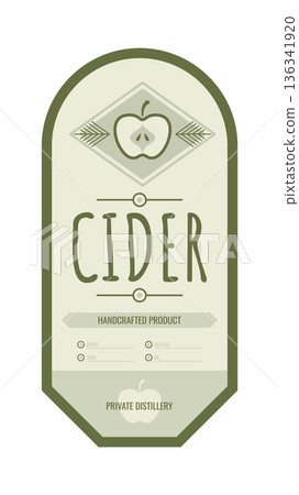 Cider vintage bottle label design with ethnic elements in thin line style Cider vintage bottle label design with ethnic elements in thin line style 136341920