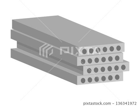 Modular hollowcore concrete panels configured for rapid installation, Stacked hollow concrete slabs with voids designed for efficient apartment floor construction 136341972