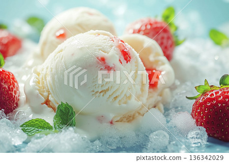 Delicious strawberry ice cream AI image 136342029