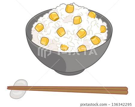 Illustration of corn rice (with chopsticks and chopstick rests added) 136342295