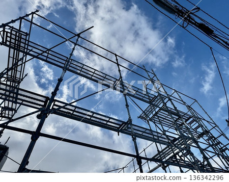 Blue sky and scaffolding 136342296