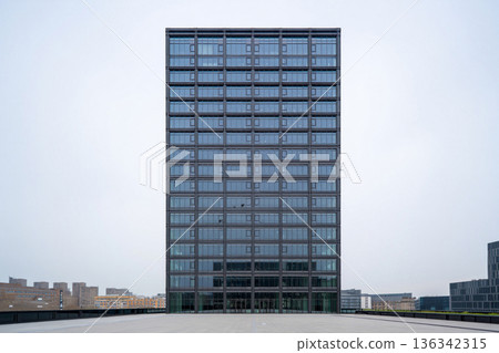 concrete facade with windows and building 136342315