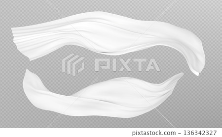 White silk fabric flowing in the air, realistic White silk fabric flowing in the air, realistic 136342327