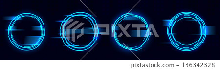 Glitch effect circle frame, neon digital pixels Glitch effect circle frame, neon digital pixels 136342328