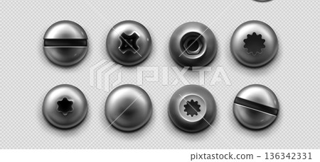 Metal screws and bolts with different head types Metal screws and bolts with different head types 136342331