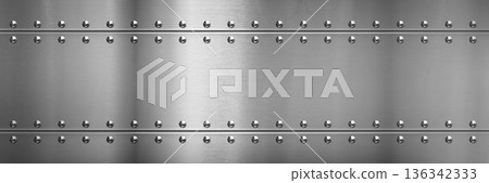 Steel metal border background with rivets, texture 136342333