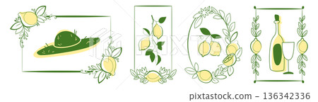 Italian lemon frame, doodle citrus borders Italian lemon frame, doodle citrus borders 136342336