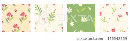 Seamless floral pattern, set of ditsy motifs 136342369