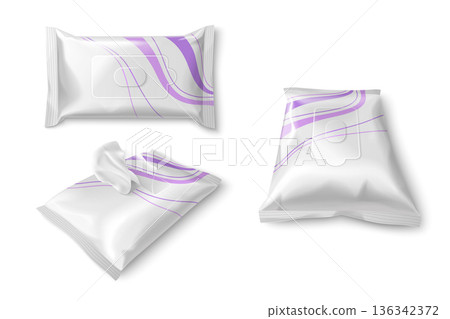 White wet wipe package mockup, 3d realistic White wet wipe package mockup, 3d realistic 136342372