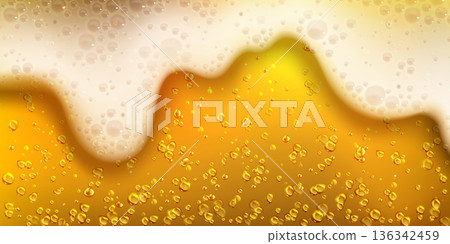 Golden beer with bubbles and foam texture Golden beer with bubbles and foam texture 136342459
