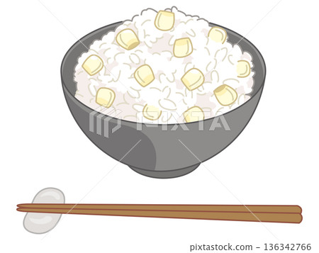 白玉米飯示意圖(附圖筷子和筷架) 白玉米飯示意圖(附圖筷子和筷架) 136342766