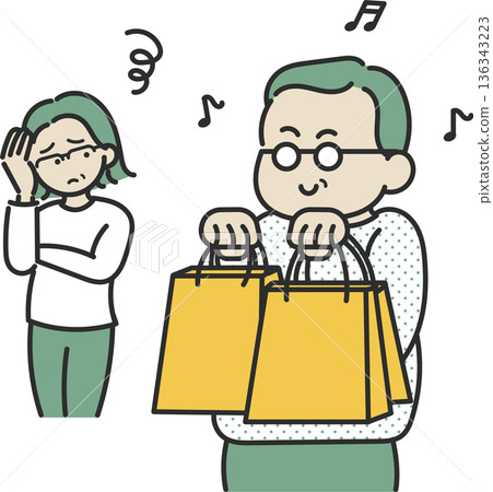 揮霍無度的丈夫和節儉的妻子的插圖 136343223