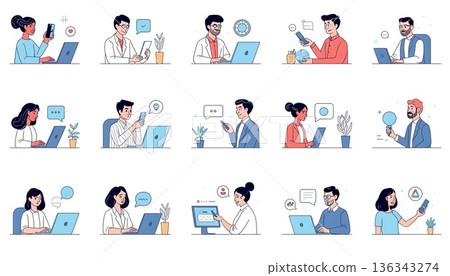 diverse people interacting with digital devices 136343274