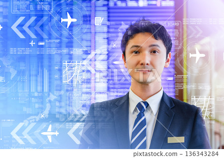 未來感十足的機場工作人員與資訊顯示器 ■攝影合作：關西國際機場（KIX） 136343284