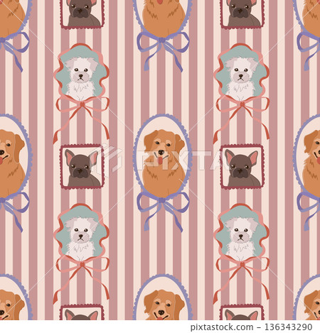 Dog Pattern Pink Stripes. Maltese Bulldog Retriever Dog Pattern Pink Stripes. Maltese Bulldog Retriever 136343290
