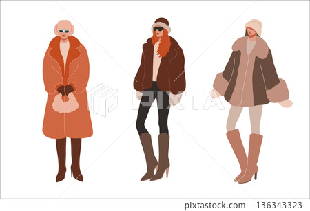 Three Slavic Girls Winter Fashion Illustration. Slavic Core 136343323