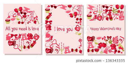 Valentine Poster Cards Set with Text. Large Format Greetings in Frame, Circle, Border Layouts Valentine Poster Cards Set with Text. Large Format Greetings in Frame, Circle, Border Layouts 136343335