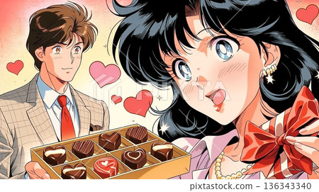 Showa Retro Girl and Chocolate 136343340