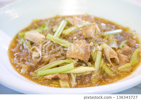 Chinese soup stewed with pork, celery, and glass noodles Chinese soup stewed with pork, celery, and glass noodles 136343727