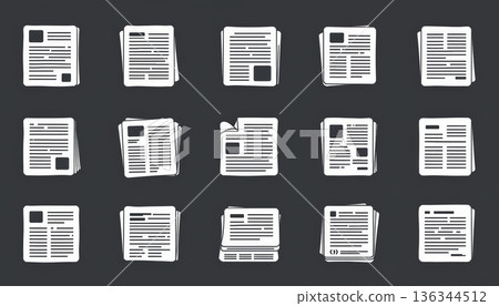 Newspaper icon set news paper flat symbol media article journal simple layout press publication communication information graphic 136344512