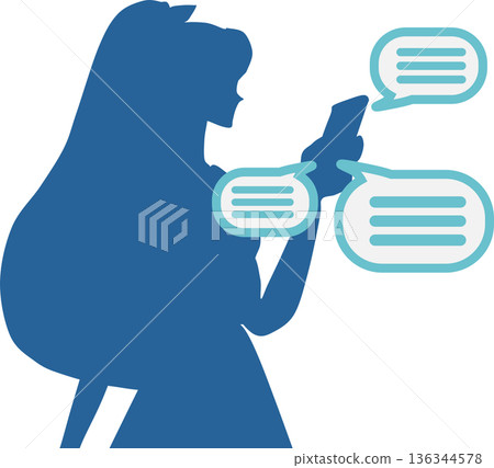 Graphic illustration of a woman engrossed in social media Graphic illustration of a woman engrossed in social media 136344578
