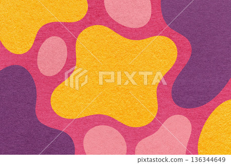 Abstract yellow pink purple paper texture background with amorphous fluid blob shapes and spots in flat organic design Abstract yellow pink purple paper texture background with amorphous fluid blob shapes and spots in flat organic design 136344649