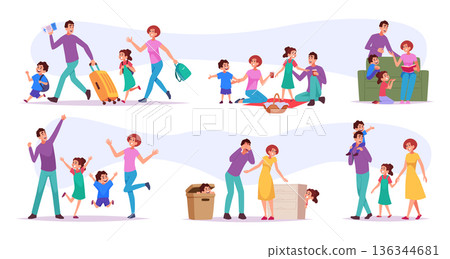 Big family. Mother father sister and brother daily games exact vector family group Big family. Mother father sister and brother daily games exact vector family group 136344681
