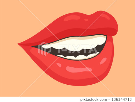 Red lip female. Woman expressed emotion, beauty concept. Modern flat vector design illustration Red lip female. Woman expressed emotion, beauty concept. Modern flat vector design illustration 136344713