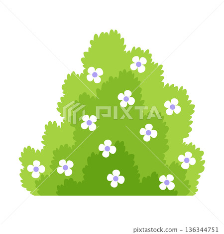Bush with flowers icon. Cartoon forest and park shrubbery with floral elements. Landscape scene create element. Vector cartoon illustration Bush with flowers icon. Cartoon forest and park shrubbery with floral elements. Landscape scene create element. Vector cartoon illustration 136344751