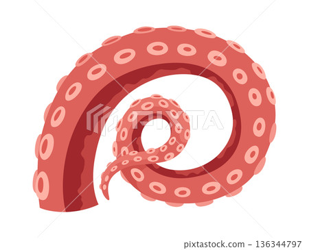 Octopus tentacles or sea squid icon. Spooky marine monster arm on white background. Vector cartoon underwater animal 136344797