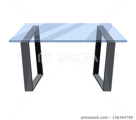Table furniture of glass and metal, interior desk. Empty table isolated illustration on white background. Vector illustration of platform or stand Table furniture of glass and metal, interior desk. Empty table isolated illustration on white background. Vector illustration of platform or stand 136344799