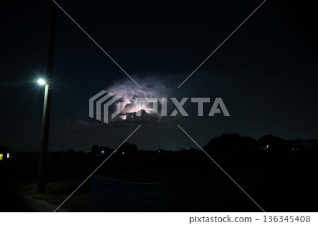Lightning shining in the darkness, night, thunderclouds Lightning shining in the darkness, night, thunderclouds 136345408