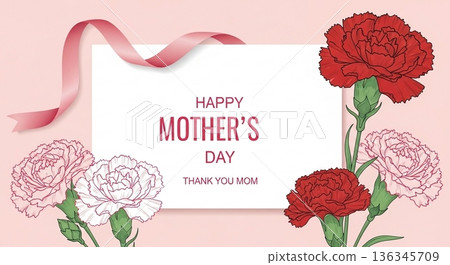 Mother's Day message card with flower illustration Mother's Day message card with flower illustration 136345709