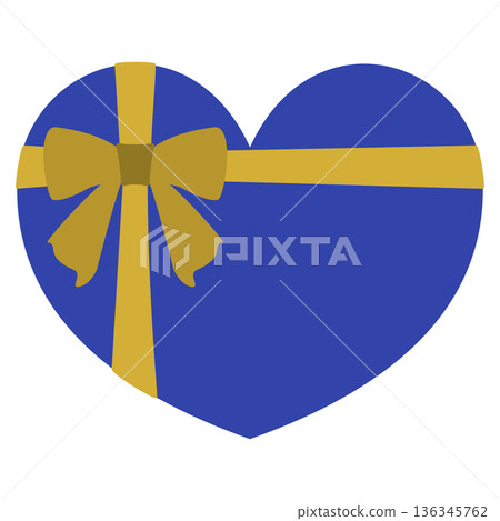 Blue heart-shaped material with ribbon 136345762