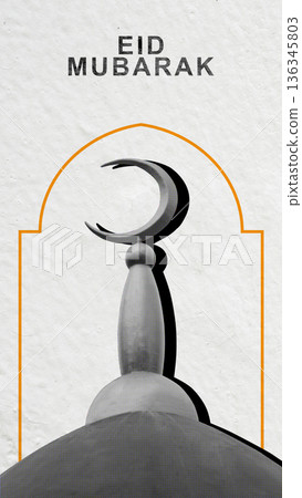 Minimalist illustration of a dome with a crescent moon on a textured background, perfect for Eid Mubarak celebrations. Eid al-Fitr or Islamic background 136345803