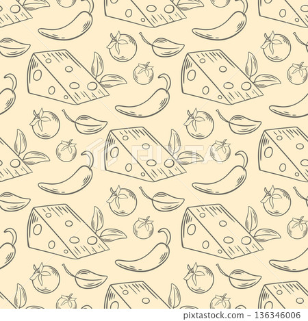 Seamless pattern of hand engraved cheese snacks Seamless pattern of hand engraved cheese snacks 136346006