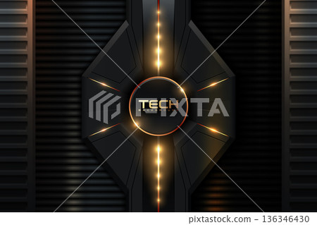Abstract futuristic black and dark enamel metal background with modern shape. Technology background. Industrial metal backdrop banner. Vector sci-fi frame design. Line texture tech wallpaper Abstract futuristic black and dark enamel metal background with modern shape. Technology background. Industrial metal backdrop banner. Vector sci-fi frame design. Line texture tech wallpaper 136346430