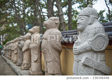 Buddhist statues in Haedong Yonggungsa Buddhist temple in Gijang-gun in Busan, South Korea 136346446