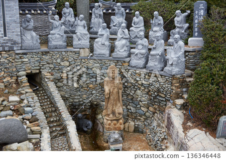 Buddhist statues in Haedong Yonggungsa Buddhist temple in Gijang-gun in Busan, South Korea 136346448