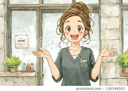 美優系列：沙龍員工在店前迎接顧客 | 美容沙龍的第一印象及吸引顧客的畫面 136346501