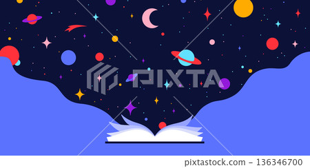 Book, Imagination, Dreams. Cosmos story, space imagination Book, Imagination, Dreams. Cosmos story, space imagination 136346700