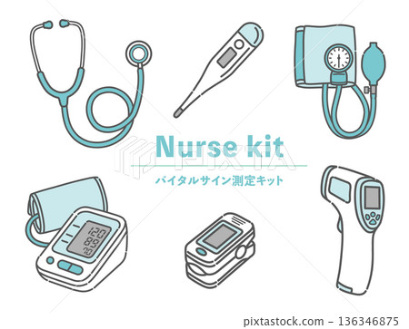 生命徵象測量儀器的圖示(聽診器、血壓計、體溫計等) 生命徵象測量儀器的圖示(聽診器、血壓計、體溫計等) 136346875