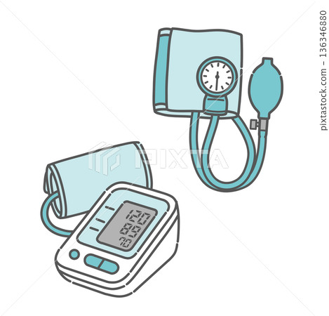 血壓計（氣壓式和電子式）插圖集 136346880