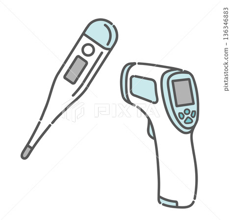 溫度計插圖集(電子溫度計、非接觸式溫度計) 溫度計插圖集(電子溫度計、非接觸式溫度計) 136346883